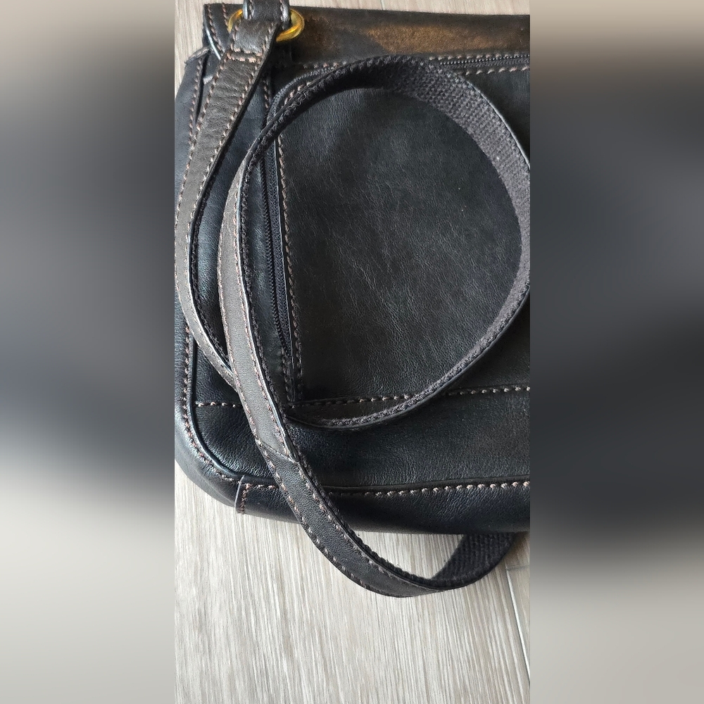 Fossil Black Carson Genuine Leather Crossbody Interior Wallet Gold Hardware - Picture 9 of 13